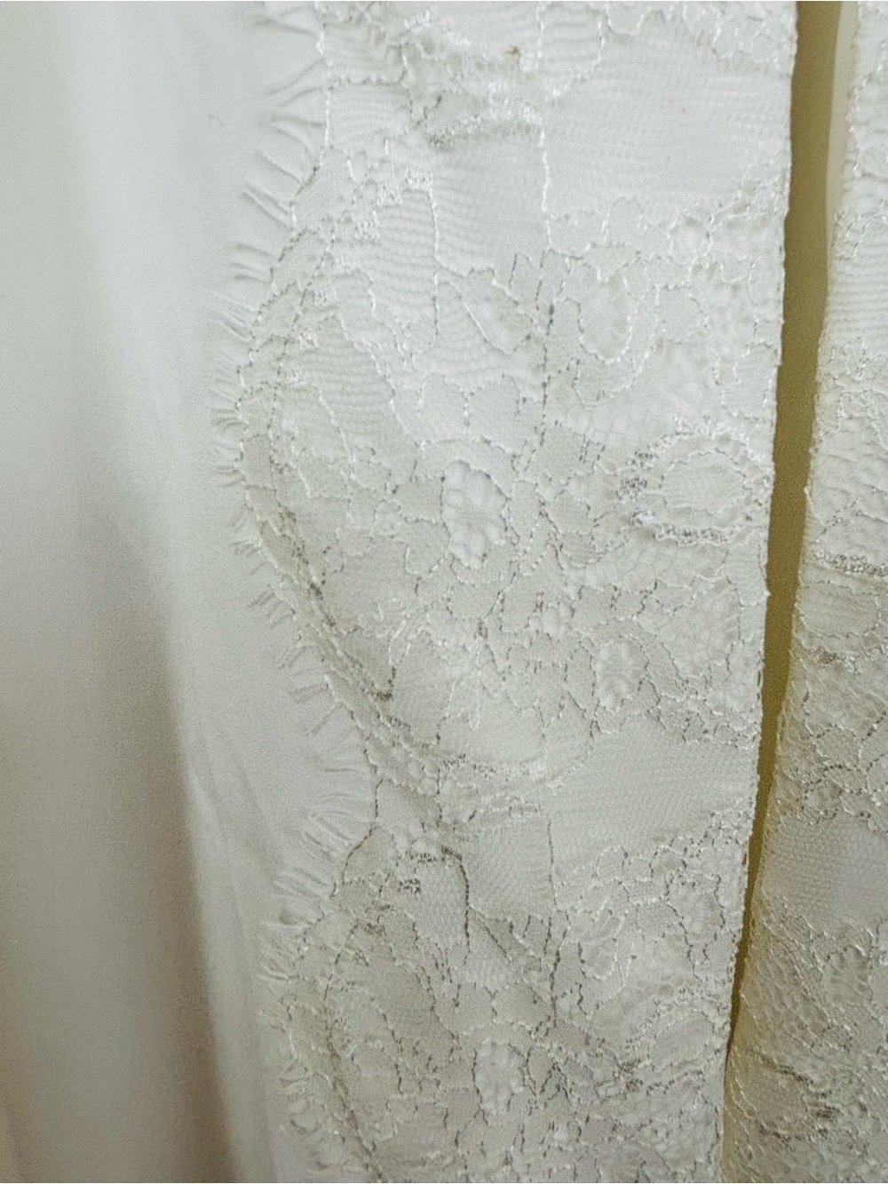 Fame and Partners white lace trim spaghetti strap slip cut gown front slit  8 - Picture 4 of 11